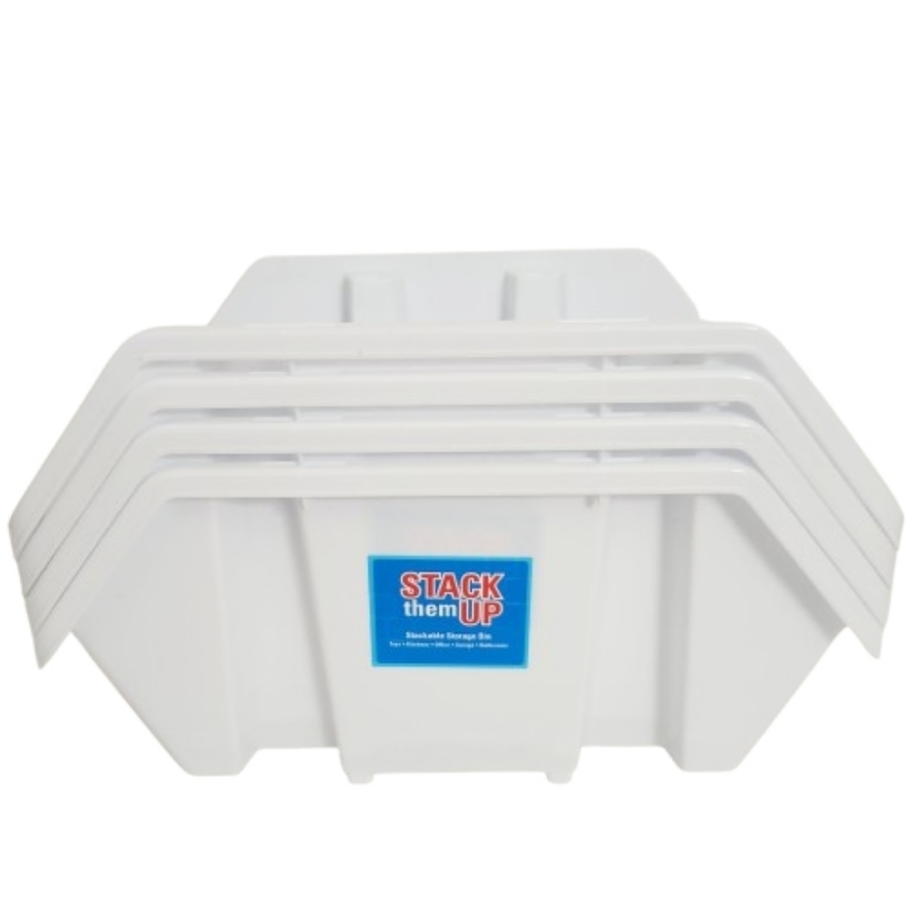 New Lot Of 4 Stack Them Up Stackable Plastic Storage Bins